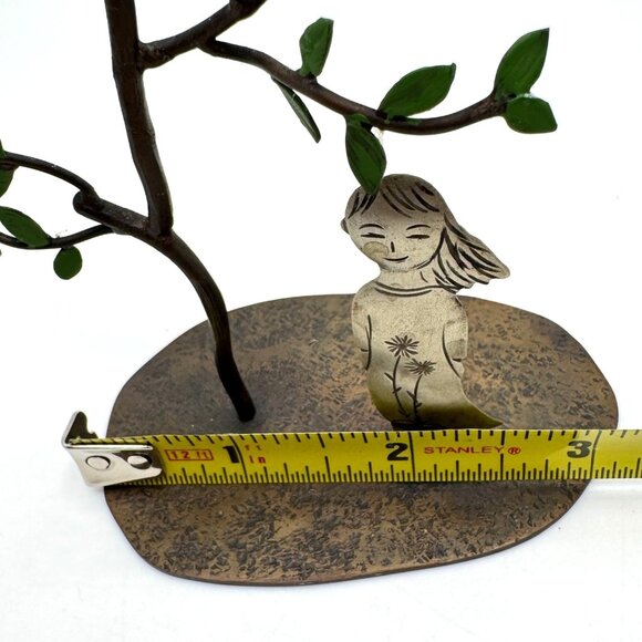 Metal Figurine Sculpture Of Girl With Flowers & Tree On Textured Base 5 Inches - Picture 6 of 13